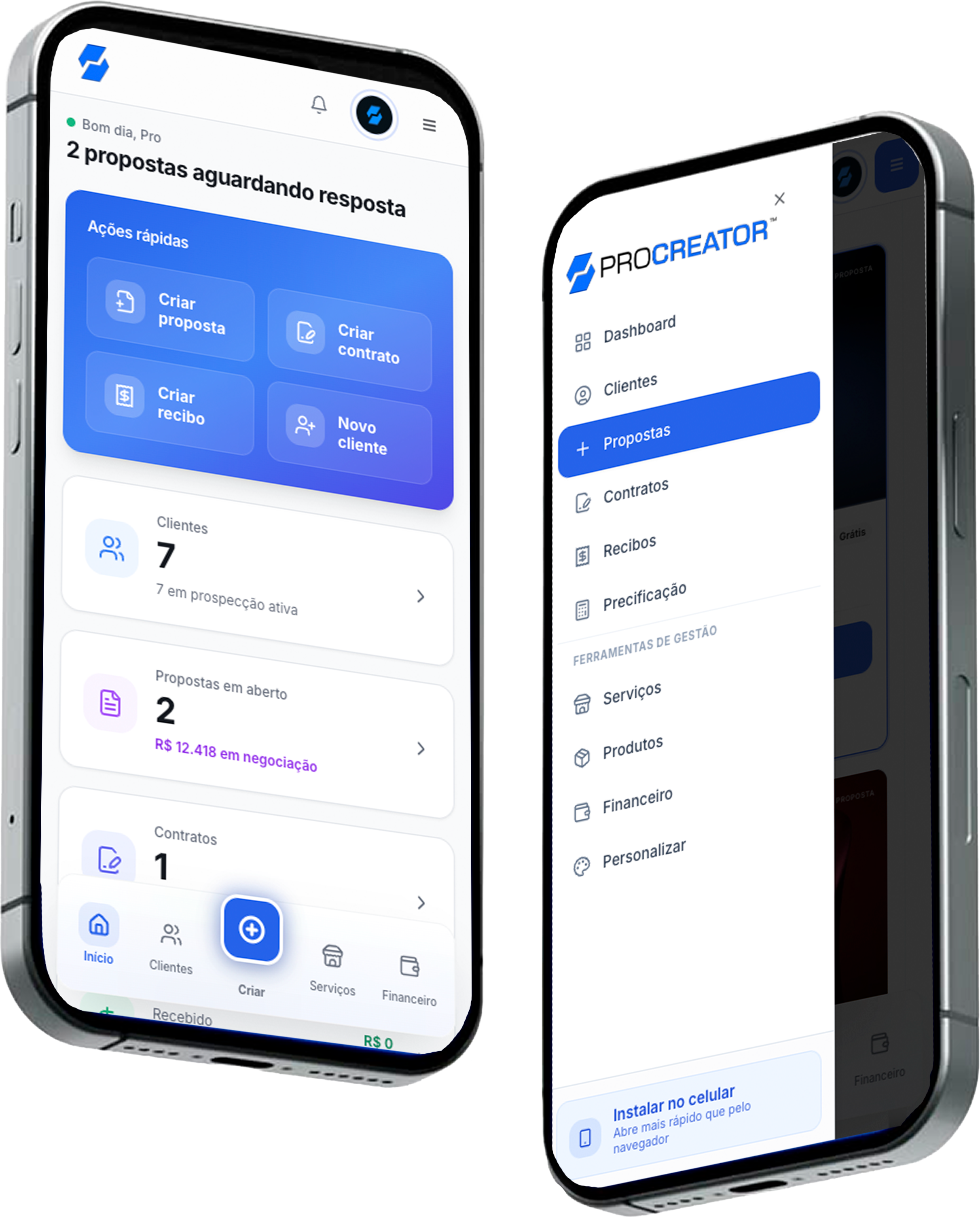 Aplicativo Pro Creator visualizado em celulares